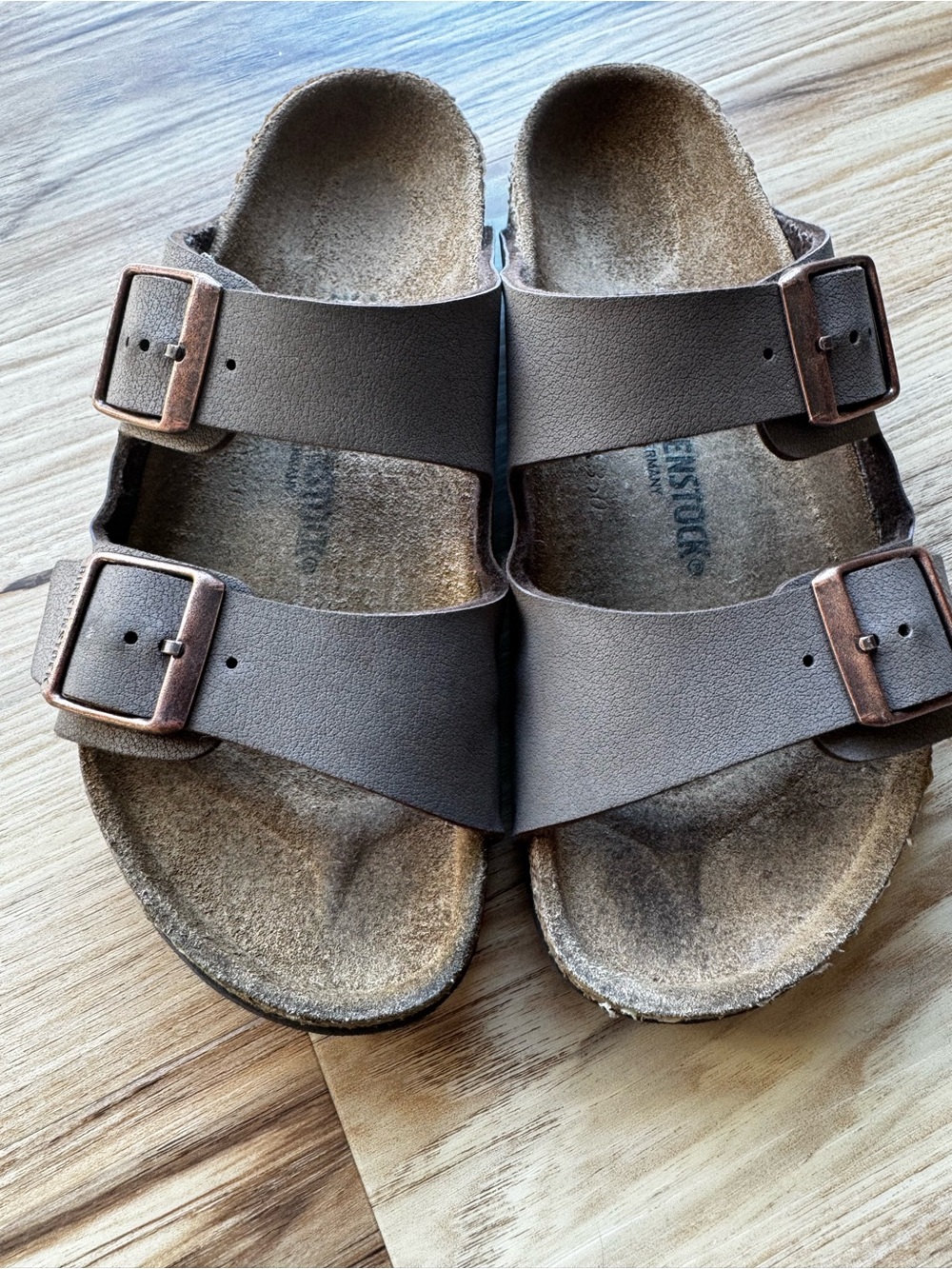 Kids Birkenstock Arizona Two-Strap Sandals - Brown with Gold Buckles - Picture 3 of 5